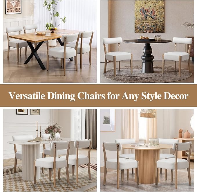ZJhome Dining Chairs,2 Pack Mid-Century Modern Wooden Kitchen Chairs with Linen Upholstery - Low-Back Woven Design for Kitchen & Dining Room,Beige Fabric