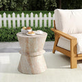 KEVINSPACE Small Side Coffee Table Outdoor MGO Round Travertine Finish Hourglass End Living Room Accent Sofa Bedside Couch Table Bedroom Apartment Indoor 15.5" W x18 H Lightweight Beige Concrete