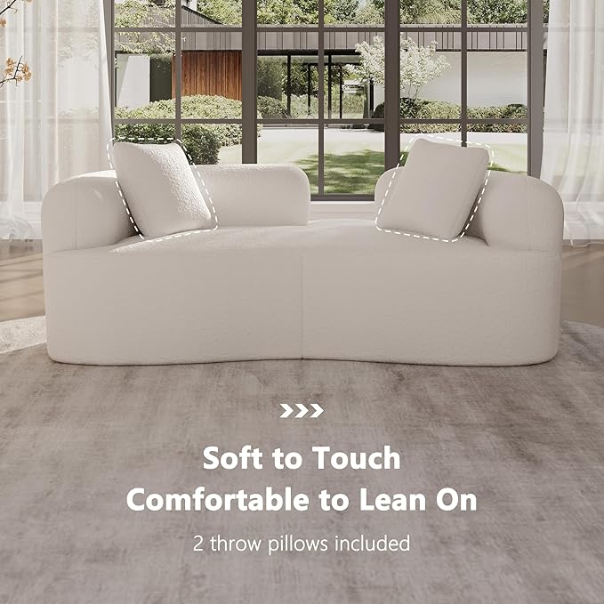 66.93 Inch Curved Loveseat Sofa with High - Density Foam Cushion, Full Compression Modular 2-Seater Couch, No Assembly Required, for Small Spaces & Living Room, Cream White
