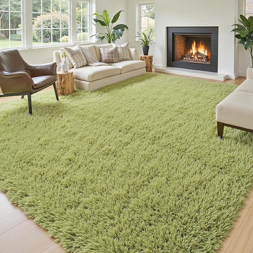 8x10 Area Rugs for Bedroom Living Room, Large Area Rug Shag Carpet Soft Plush Furry Bedside Rug, Machine Washable Area Rugs for Kids Home Decor(8 x 10, Grass Green)