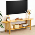 Bamboo TV Stand for TVs up to 65", Accent Entertainment Center with Storage, Media Console Table with Rattan, Modern TV Stand for Living Room, Bedroom, 55"(L), Burlywood