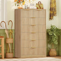 TEENFON 48" Tall Dresser for Bedroom with 7 Drawers, Dressers & Chests of Drawers with Metal Handle, Fluted Dresser, Wood Closet Clothes Storage Organizer for Bedroom, Hallway, Natural