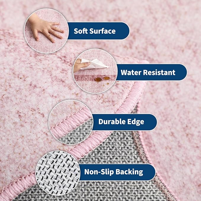 GarveeHome Scalloped Washable Runner Rug 2x6 Runner Non Slip Kitchen Rug Modern Pink Rug Entryway Rug Farmhouse Soft Bathroom Rugs Stain Resistant Carpet for Hallway Laundry Bedroom 2'x6' Pink