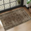 Coffee Brown 2x3 Entryway Rug, Vintage Distressed Front Door Mat Indoor Entrance, Low Pile Thin Kitchen Rugs Non-Slip Washable, Earth Tone Small Area Rugs for Entry Way Bedroom Bathroom