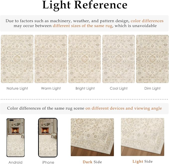 6x9 Beige Washable Area Rug for Living Room Bedroom Neutral Soft Floral Non Slip Large Throw Rug Lightweight Vintage Low Pile Distressed Carpet Office Playroom Dining Room Home Decor