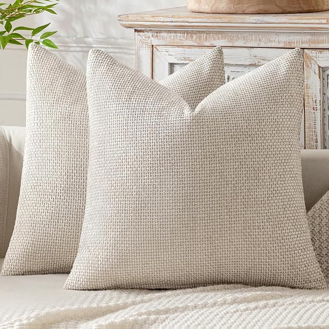 MIULEE Pack of 2 Couch Throw Pillow Covers 22x22 Inch Neutral Beige Modern Boho Accent Decorative Pillow Covers Soft Chenille Farmhouse Cushion Covers for Home Decor Bed Sofa Living Room