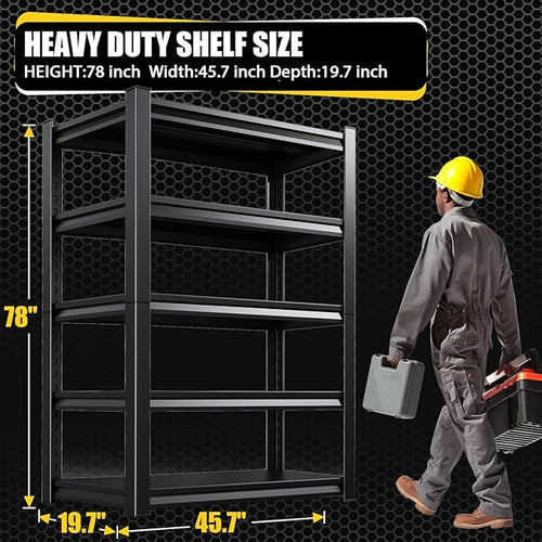 5-Tier Garage Shelving Heavy Duty, 3000LBS Garage Shelves, Adjustable Metal Shelving Unit, Garage Storage Shelves, Utility Storage Rack Shelf, Shelves for Garage Storage, 78" H×45.7" W×19.7" D