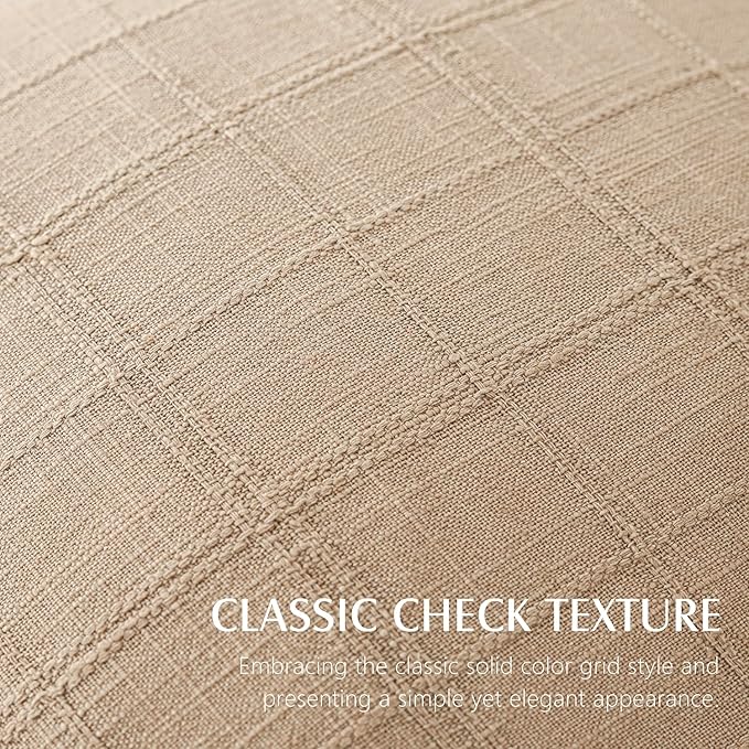 Foindtower Set of 2 Decorative Linen Check Throw Pillow Covers Neutral Farmhouse Vintage Cushion Covers Modern Coastal Boho Home Decor for Sofa Chair Couch Bedroom Living Room,18×18 Inch,Camel