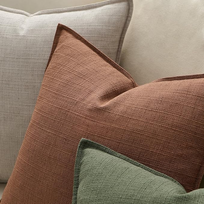 MIULEE Pack of 2 Thick Textured Couch Throw Pillow Covers, Rust Terracotta Decorative Pillow Covers 18x18, Neutral Linen Cushion Cases for Sofa Bed Living Room Modern Farmhouse Home Decor, No Filling