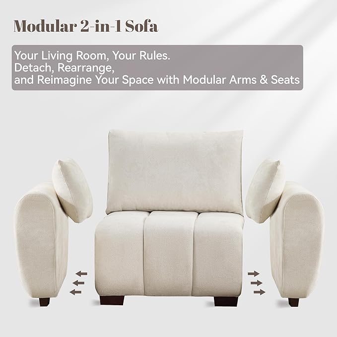 143" Oversized Cloud Couch Sectional, Comfy U Shaped Couch with Two Ottomans and Solid Wood Legs, Mid Century Modern Modular Sectional Couches for Living Room, Tufted Sofas for Living Room, Beige