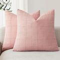 Foindtower Set of 2 Decorative Linen Check Throw Pillow Covers Neutral Farmhouse Vintage Cushion Covers Modern Boho Accent Home Decor for Sofa Chair Couch Bedroom Living Room,24×24 Inch,Light Pink