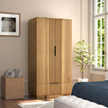 Brafab 67" Fluted Armoire Wardrobe Closet with Drawers and Doors, Wooden Wardrobe Cabinet with Adjustable Shelves, Modern Storage for Clothes, Coats for Bedroom,Natural Wood (1 pcs)