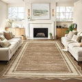 Garvee Scalloped Large Modern Abstract Area Rug 10x13 Washable Rug for Living Room, Non-Slip Soft Carpet for Bedroom, Scalloped Low-Pile Solid Print Accent Rug for Dining Room Home Office, Brown