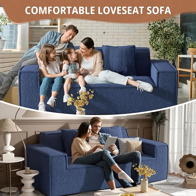 75'' Cloud Loveseat Sofa, No Assembly Required Comfy Deep Seat Teddy Couches 1 pcs for Living Room, Bedroom, Apartment(Teddy Fabric-Blue)