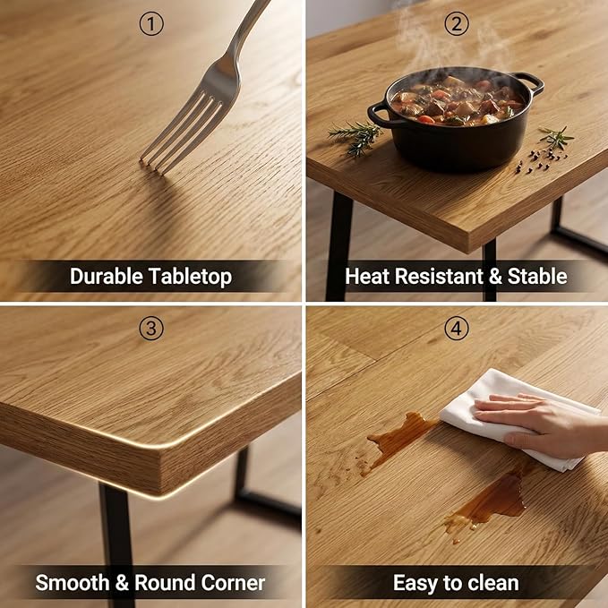 ZckyCine Extendable Dining Table Set 47"-63", Rustic Wood Table with 6 PU Leather Chairs, Modern Scandinavian Dining Room Furniture for Kitchen Apartment