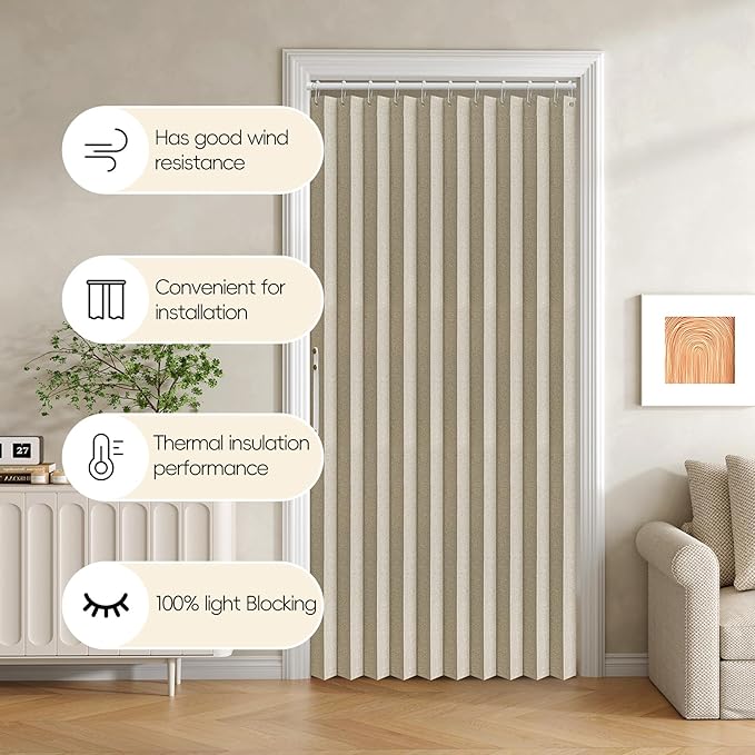Jilron 100% Blackout Fabric Folding Door Curtain with Magnetic Closure - Accordion Style for Sliding Doors, Closets,Wardrobe and Temporary Door Solutions Doorway Curtains（W42 x L78, Beige 1 Panel）