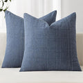 MIULEE Decorative Linen Check Euro Shams Throw Pillow Covers Neutral Farmhouse Vintage Pillow Covers 26x26 Set of 2 Boho Modern Home Decor for Sofa Couch Bedroom Cushion Blue