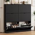 HUANLEGO Shoe Cabinet Storage for Entryway with 6 Flip Drawers, Black Fluted Shoe Cabinet with Adjustable Shelves, Wooden Hidden Shoe Rack Freestanding Narrow Slim Shoes Storage for Hallway, Entrance