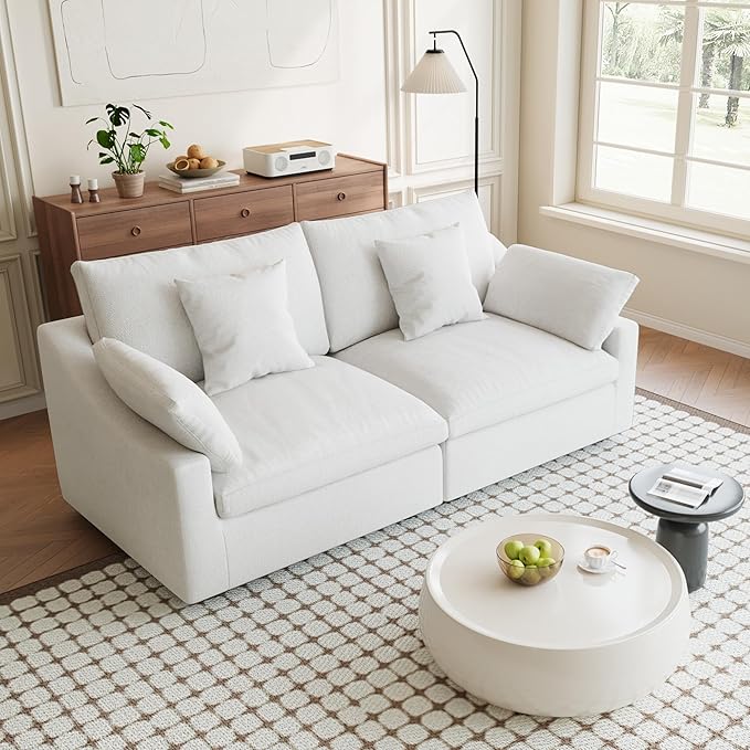Modular Sectional Sofa Cloud Couch, 82.68" Love Sofa with Pillows, Modern Minimalist Deep Seat Sofa Couches for Apartment Small Space, Sofa Covers Washable&Removable, White