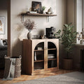 BELLEZE Modular Sideboard with Arched Glass Door, Accent Display Buffet Cabinet with Storage and Adjustable Shelves,Classic Modern Credenza for Dining Room Living Room Entryway (Camel)