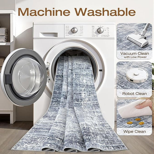 8x10 Area Rugs Living Room: Washable Large Neutral Navy Rug Abstract Soft Modern Stain Resistant Indoor Floor Non-Slip Carpet for Bedroom Nursery Kids Office Playroom Dining Room Under Table Home