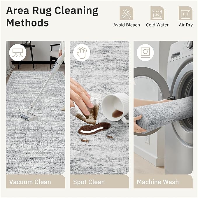 Soalmost Runner Rug 2'x6' Washable Non-Slip Runner Rugs for Kitchen Bathroom Laundry Room Grey Vintage Floor Carpet Runners for Hallway Entryway
