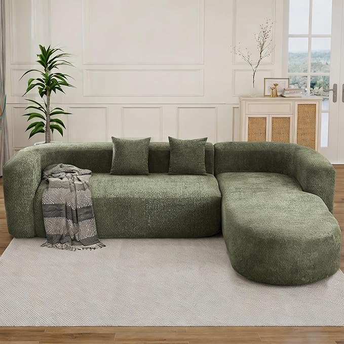 109.4" Sectional Couch with L-Shaped Chaise, Boneless Modular Sectional Sofa, Soft Chenille Sofa with Deep Seat for Living Room, No Assembly (Right-Facing Chaise, Green) | Breaathable Material