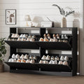 Xixini Shoe Storage Cabinet for Entryway with 4 Flip Drawers, Sturdy Wood Hidden Shoe Storage, Freestanding Narrow Slim Shoe Organizer for Front Door Entrance, Living Room, Hallway, Bedroom, Black