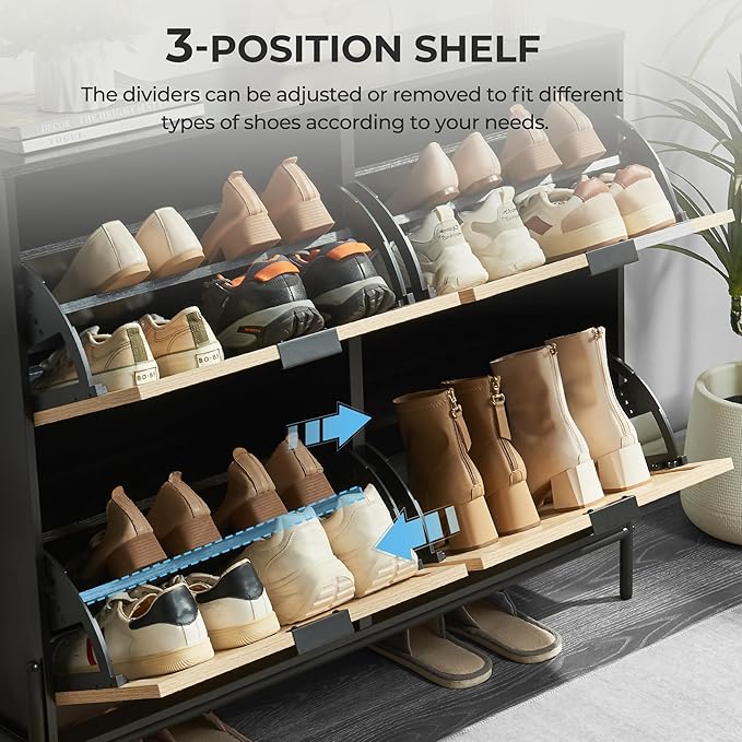 Shoe Cabinet Storage with 4 Flip Drawers, Narrow Hidden Shoes Organizer Cabinet for Entryway, Freestanding Slim Shoe Rack Front Door Entrance(Oak&Black)