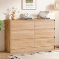 Chrangmay 6 Drawer Dresser,47" Wide Mid Century Chest of Drawers,Wooden Bedroom Drawer Dresser with 6 Storage Drawers for Bedroom,Living Room,with Anti-Tipping Device,Natural