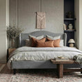 Allewie King Size Bed Frame, Upholstered Wingback Platform with 47" Tall Tufted Headboard, Plush Velvet Fabric, Modern Minimalist Design, No Box Spring Required, Tool-Free Assembly, Grey