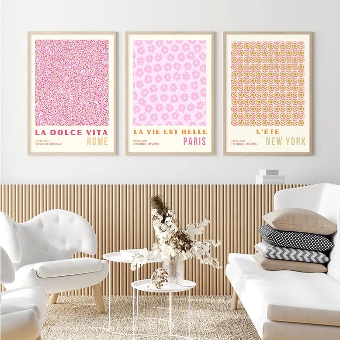 Pink Flower Market Wall Art Decor Aesthetic Abstract Canvas Floral Minimalist Wall Art Pictures Orange Floral Prints Artwork Botanical Flower Poster Colorful Painting 12x16 Inch Unframed set Of 3