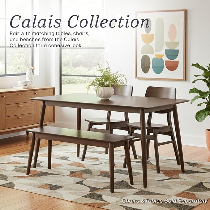 Alaterre Furniture Calais Dining – Mid Century Modern 46-Inch Solid Wood Dining Bench – Entryway Bench with Minimalist Design for Entryway, Dining Room, Kitchen, or Bedroom (Warm Walnut Finish)
