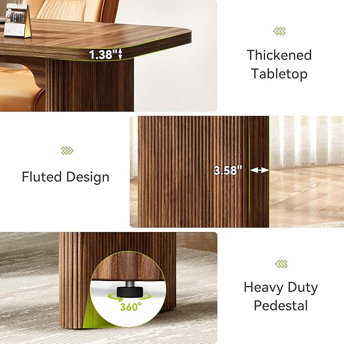 LITTLE TREE 62-Inch Computer Desk, Large Simple Writing Desk with Fluted Doube Pedestal, Modern Home Office Desk, Wooden 5 Ft Small Conference Meeting Seminar Table, Dark Walnut