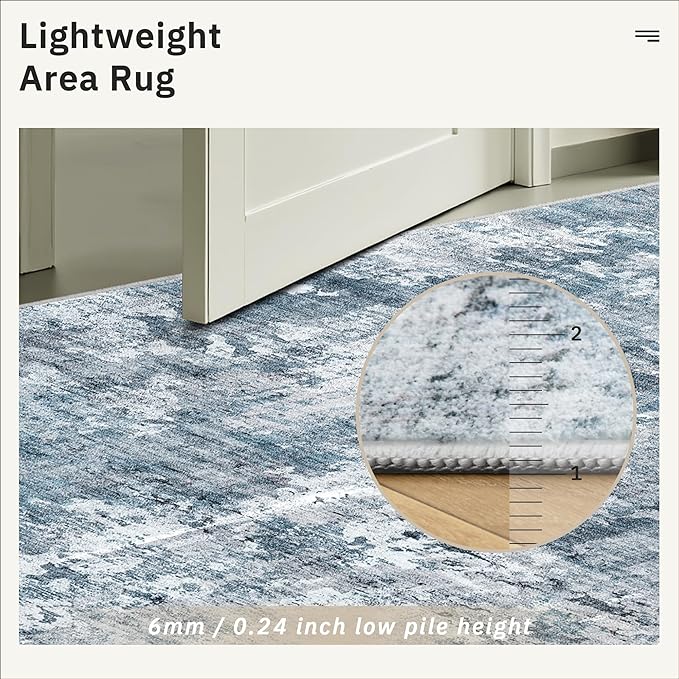 Soalmost 12x15 Washable Area Rug Blue/Grey Neutral Abstract Living Room Large Carpet Non Slip Bedroom Indoor Office Dining Room Low Pile Thin Rug