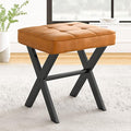LUE BONA Vanity Stool, Faux Leather X-Leg Foot Stool, Small Ottoman Makeup Stool Chair for Vanity, Modern Padded Foot Rest Vanity Seat for Makeup Room, Bathroom, Whiskey Brown