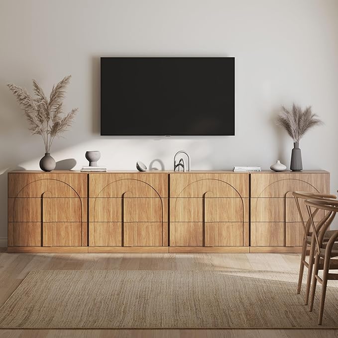 BELLEZE 4-Piece Modular TV Stand Set - Modern Entertainment Center with Wide Wooden Handles,Sideboards with Drawers, Classic Media Console Table Cabinet for Living Room (Camel)