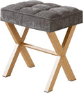 Royal Windsor Vanity Stool,Square Ottoman Stool Foot Rest,Upholstered Vanity Chair Foot Stool with Metal X Legs, Small Vanity seat for Entryway,Bedroom and Living Room,Dark Grey+Yellow