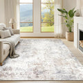 Srugn Washable Rugs 6x9 Area Rugs for Living Room,Modern Abstract Rugs for Bedroom,Large Carpets,Ultra Soft Faux Wool Retro Dining Room Rug,Non Slip&Non-Shedding Low Pile Print Rug- Beige Grey