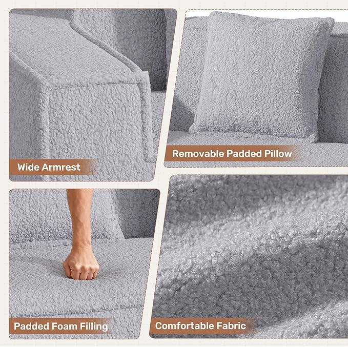 75'' Cloud Loveseat Sofa, No Assembly Required Comfy Deep Seat Couches 1 pcs for Living Room, Bedroom, Apartment(Teddy Fabric-Grey)
