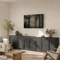 BELLEZE 4-Piece Modular TV Stand Set -Modern Entertainment Center with Wide Wooden Handle,Sideboards with Adjustable Shelves,Classic Media Console Table Cabinet for Living Room (Ebony)