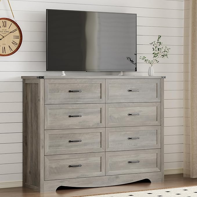 BORNOON 8-Drawer Dresser for Bedroom, Modern Wooden Chest of Drawers with Metal Handles, Anti-Tipping Design, Sturdy and Stable Storage Organizer for Living Room, Entryway, Home Office, Standard