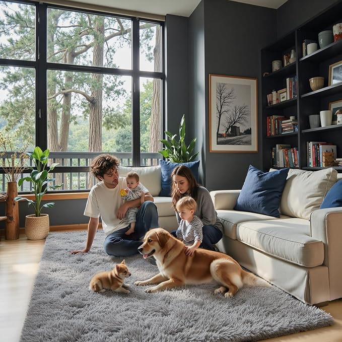 Area Rugs 9x12 Living Room, Large Area Rug Shag Shaggy Carpet Soft Plush Furry Bedside Rug, Machine Washable Area Rugs for Bedroom Kids Girls Boys Home Decor Anti Slip(9 x 12, Light Grey)