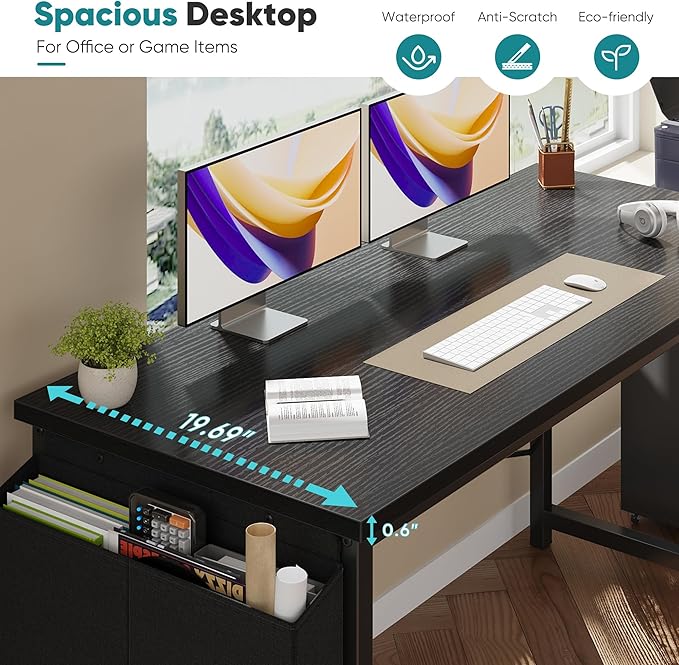 OLIXIS Computer Desk 47 Inch Home Office Desks for Small Spaces, Gaming Writing Study Work Table with Storage Bag and Headphone Hook for Bedroom, Black