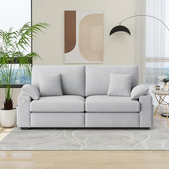 76.38'' Modern Loveseat Sofa, 2 Seats, Light Grey | USB/Type-C Port, Side Storage, Removable Cover, Easy Assembly, For Small Spaces, Living Room