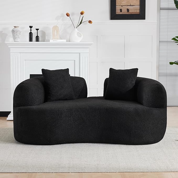 66.93 Inch Curved Loveseat Sofa with High - Density Foam Cushion, Full Compression Modular 2-Seater Couch, No Assembly Required, for Small Spaces & Living Room, Pure Black