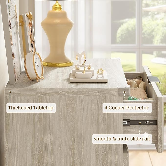Lulive Dresser for Bedroom Wood Tall Dressers Drawers, Fluted Modern Dresser 5 Drawers (White Oak)