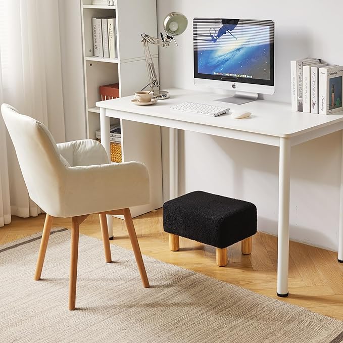 YMYNY Ottoman, Modern Footrest with Soft Padded Seat, Foot Stool with Wood Legs, Small Square Pouf Under Desk for Living Room Bedroom Office 15.74" D×11.41" W×9.84" H Black UHBD030B