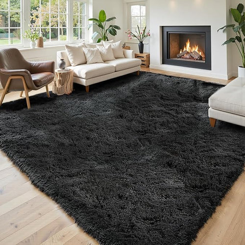 8x10 Area Rugs for Living Room Bedroom, Large Area Rug Shaggy Carpet Soft Plush Furry Bedside Rug, Rugs for Home Decor (Black, 8 x 10 Feet)