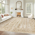 Living Room Rugs 9x12: Washable Moroccan Geometric Boho Rug Farmhouse Non Slip Stain Resistant Large Rug Low Pile Soft Carpet for Bedroom Dining Room Kids Room (Light Brown,9'x12')